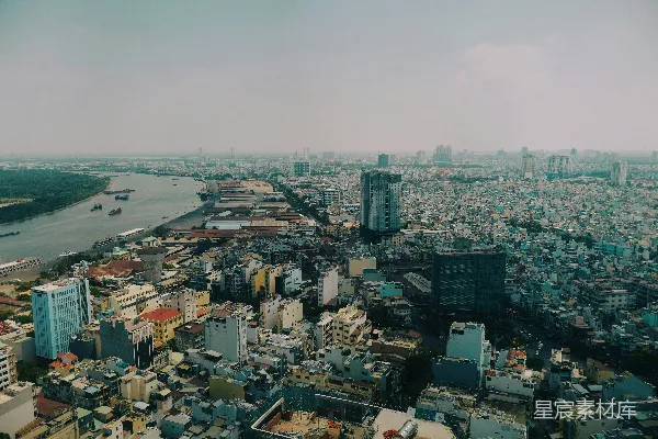 高清摄影 河畔城市的全景俯瞰