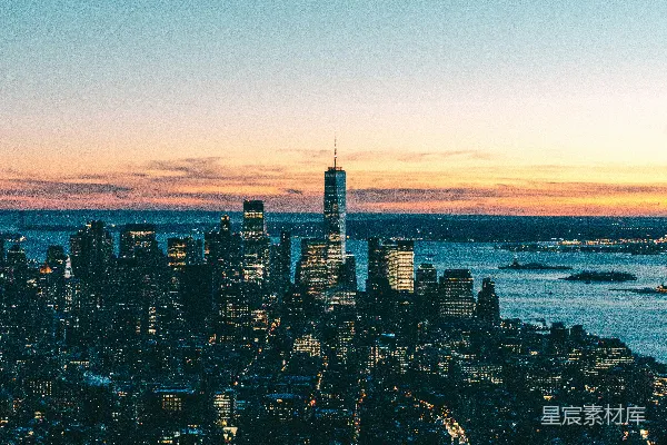 高清摄影 纽约天际线日落全景