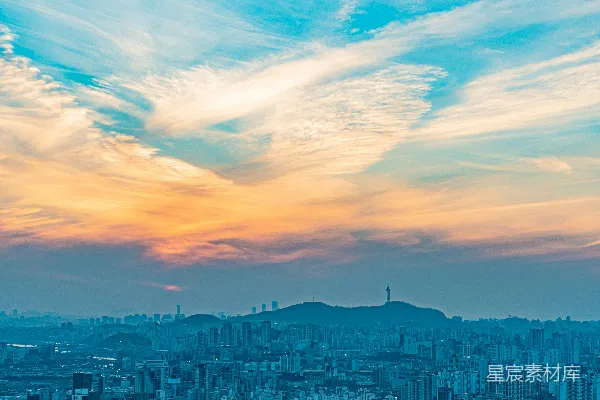 高清摄影 日落时分的城市全景