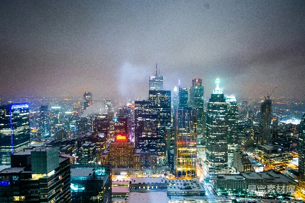高清摄影 雪夜中的都市天际线
