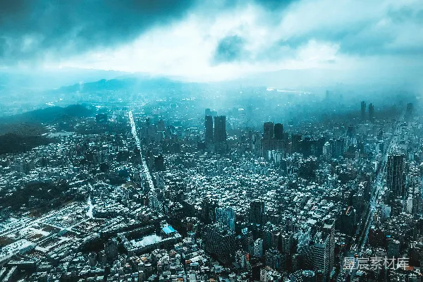 高清摄影 雾中城市的俯瞰
