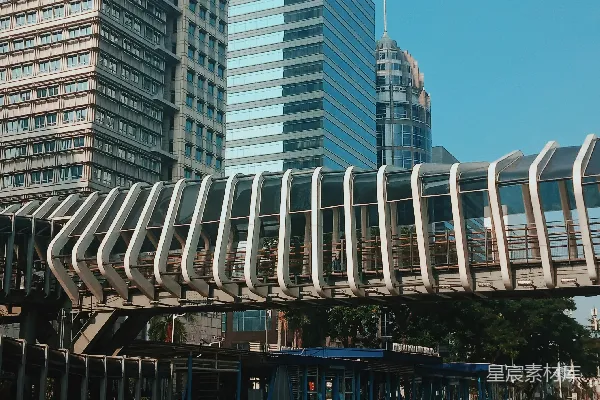 高清摄影 城市现代建筑与空中步道