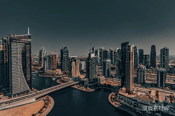 高清摄影 迪拜海滨高楼俯瞰图