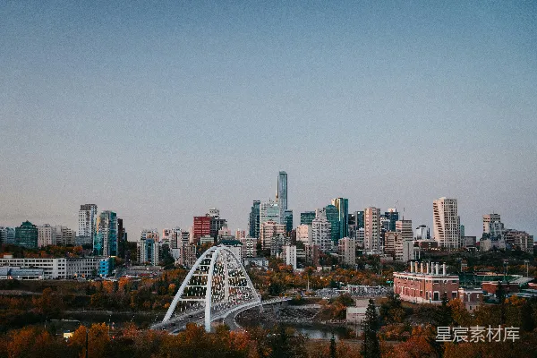 高清摄影 城市天际线与现代桥梁的和谐共存