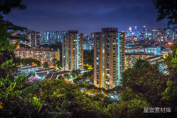 高清摄影 夜幕下的城市与自然交融