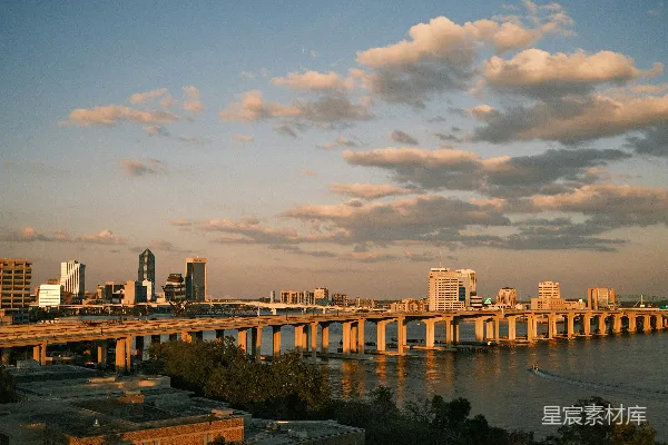 高清摄影 夕阳下的城市天际线
