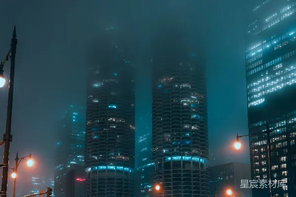 高清摄影 雾中霓虹夜景