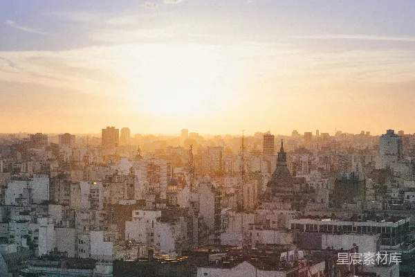高清摄影 夕阳下的城市轮廓