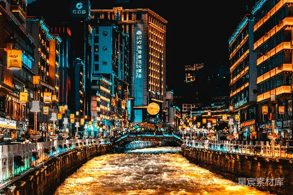 高清摄影 夜色中的繁华河畔