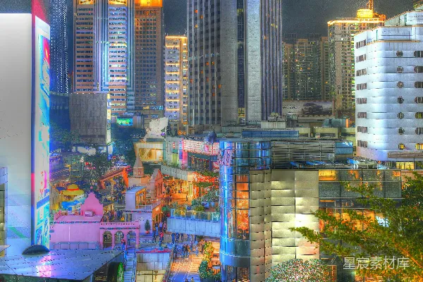 高清摄影 霓虹璀璨的城市夜景