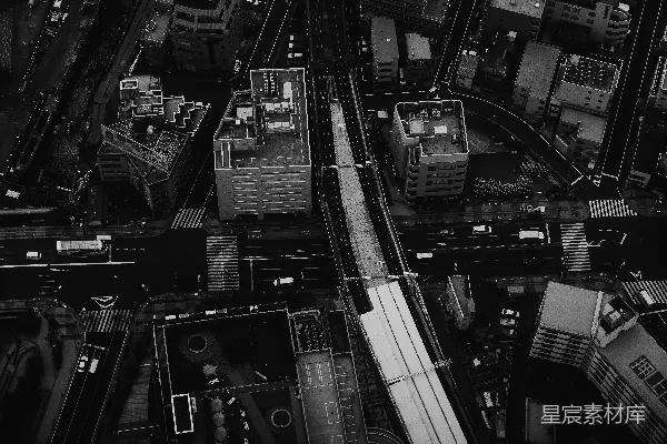 高清摄影 城市航拍：黑白线条交织的都市