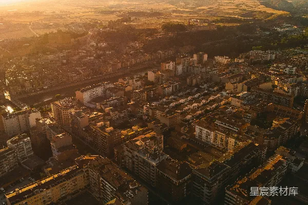 高清摄影 夕阳下的城市全景
