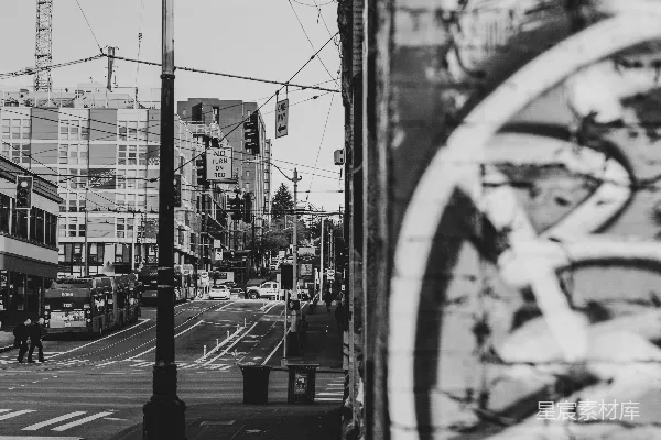 高清摄影 城市街道的黑白剪影