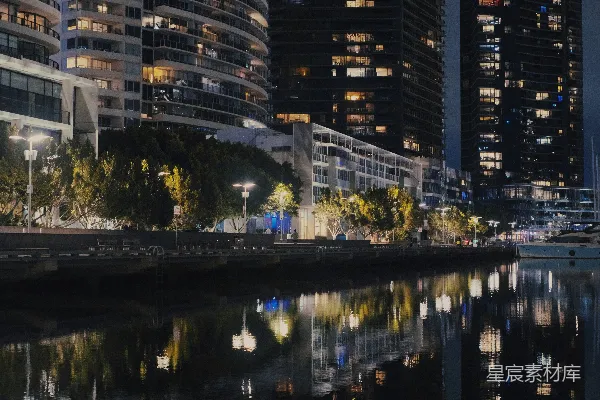 高清摄影 夜晚的都市水岸