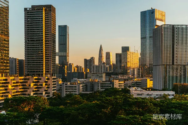 高清摄影 夕阳下的城市天际线