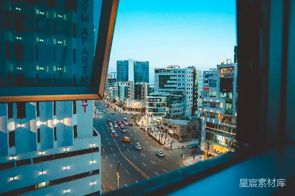 高清摄影 城市夜景透过窗户