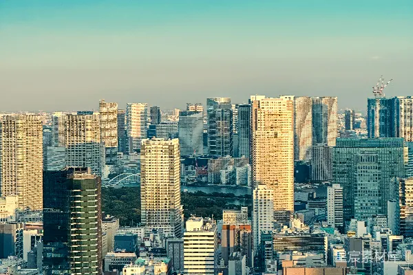 高清摄影 都市日落：高楼与绿意的和谐共存