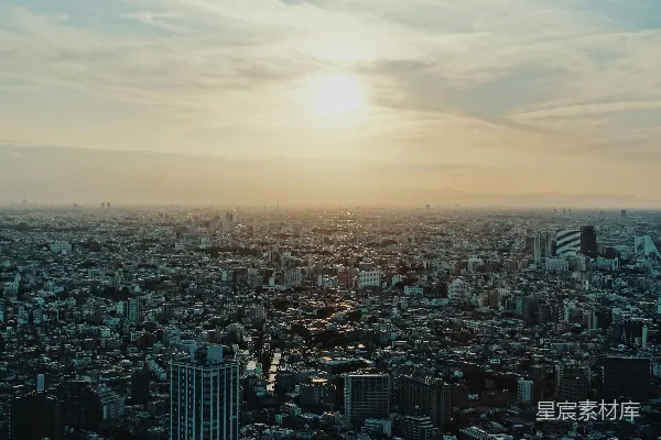 高清摄影 夕阳下的城市全景