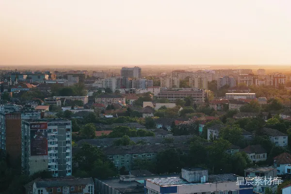 高清摄影 夕阳下的城市全景