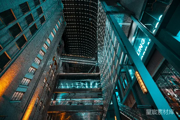 高清摄影 霓虹建筑：现代都市的未来感