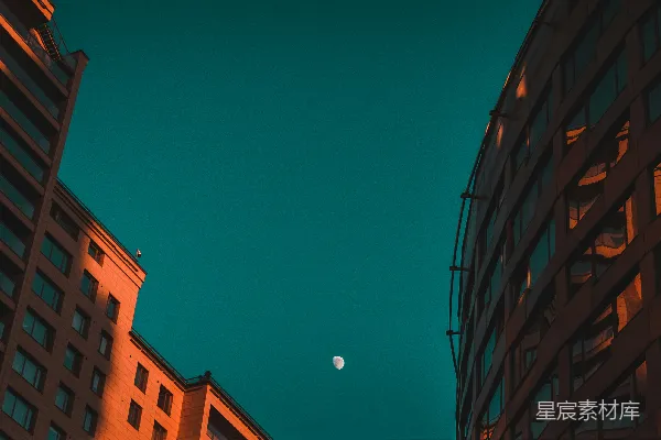 高清摄影 城市的夜空与新月