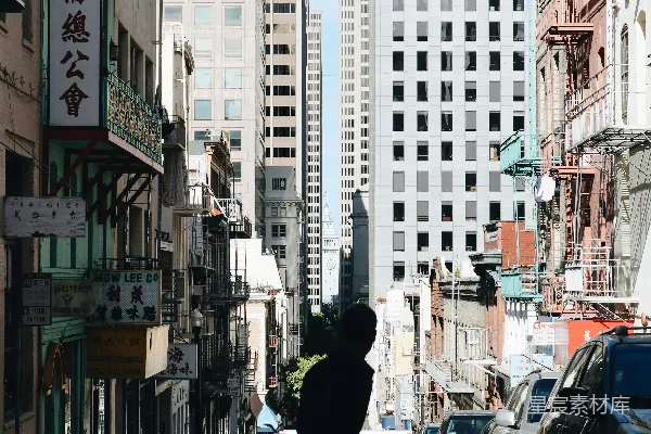 高清摄影 城市的剪影：旧金山唐人街的早晨