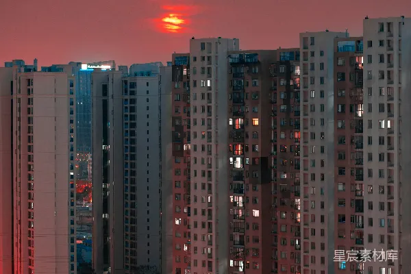 高清摄影 夕阳下的城市剪影