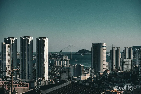 高清摄影 城市天际线与工业港景
