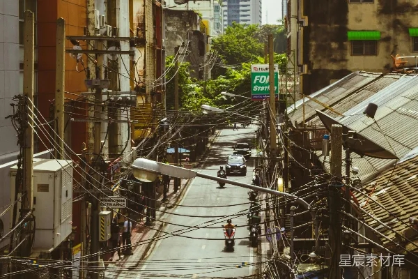 高清摄影 城市中的街道与电线