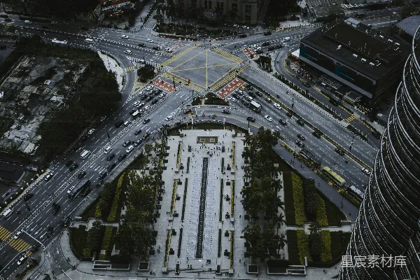 高清摄影 城市交叉口的空中俯视图