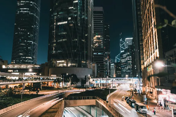 高清摄影 都市夜景：高楼林立的现代城市