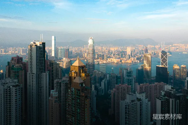 高清摄影 香港维多利亚港日落全景