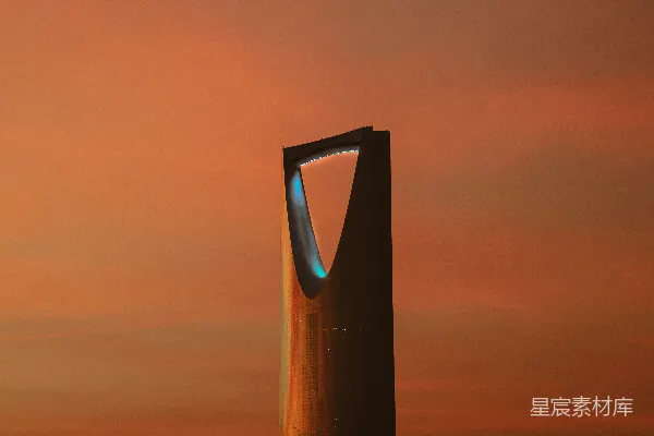 高清摄影 夕阳下的现代建筑剪影