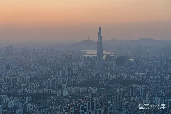 高清摄影 首尔日落时的城市全景