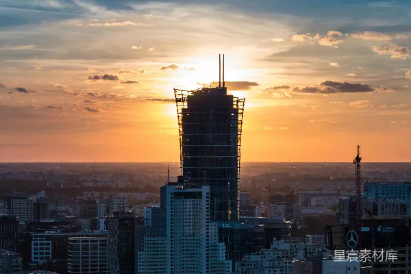 高清摄影 夕阳下的城市天际线