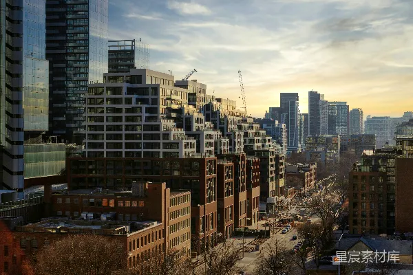 高清摄影 城市日落建筑全景