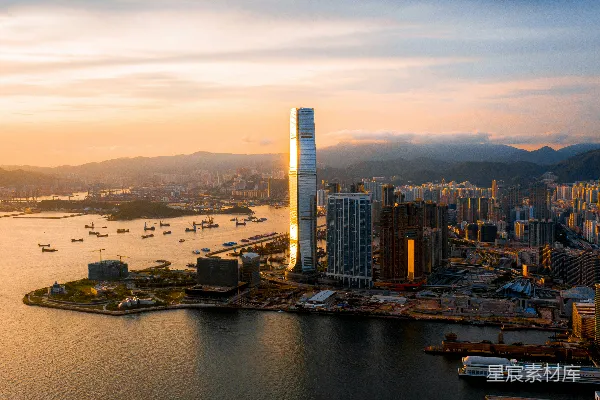 高清摄影 日落时分的香港天际线