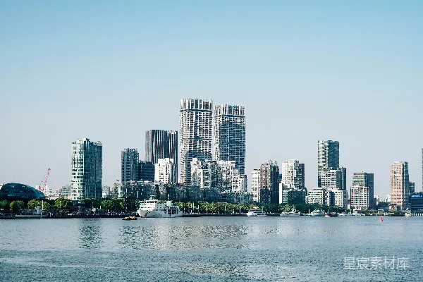 高清摄影 城市天际线与河畔风光