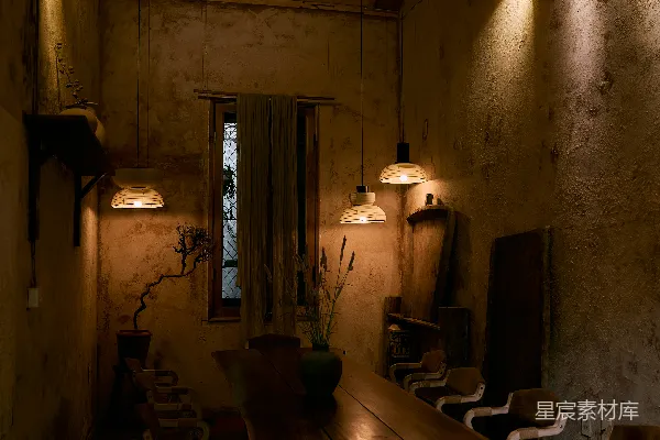 高清摄影 复古木质餐桌餐厅内部