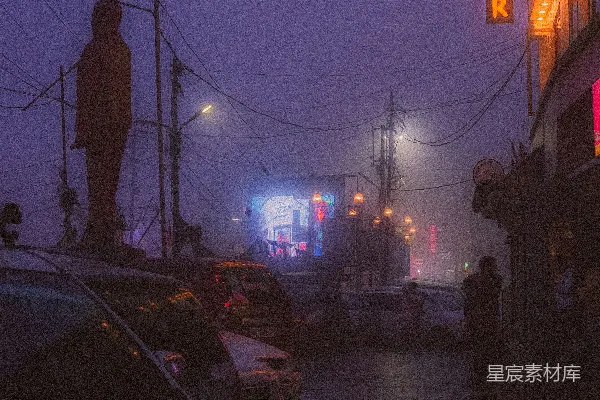 高清摄影 夜色中的霓虹与雕像