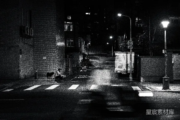 高清摄影 夜间的街角静谧