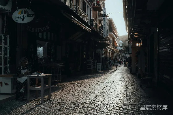 高清摄影 晨光下的石板街