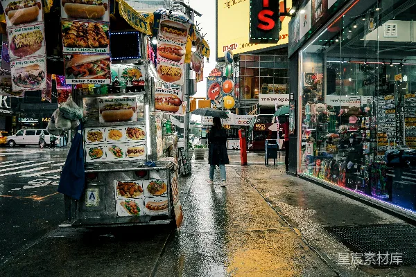 高清摄影 雨中的纽约街头小吃车