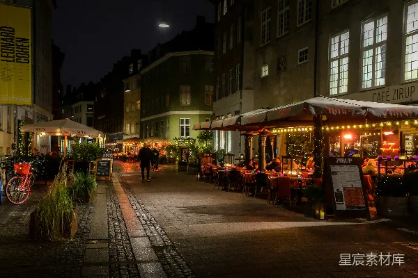 高清摄影 夜晚的咖啡馆街景