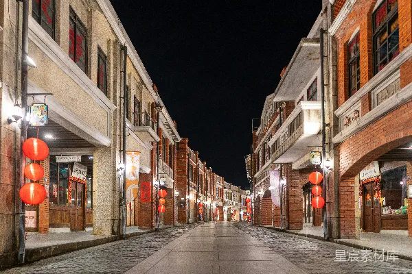 高清摄影 夜幕下的古建筑街景