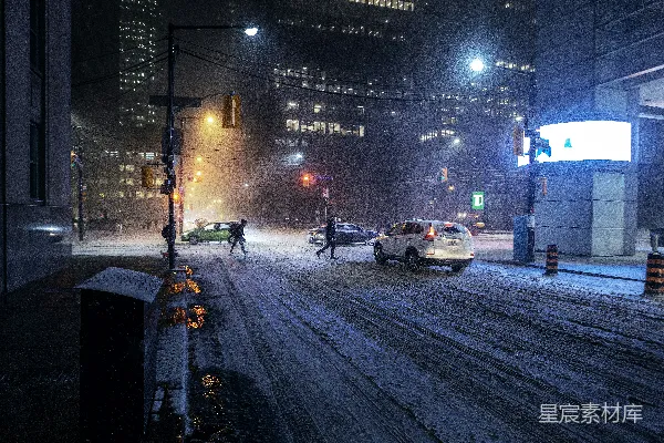 高清摄影 夜雪中的城市街景