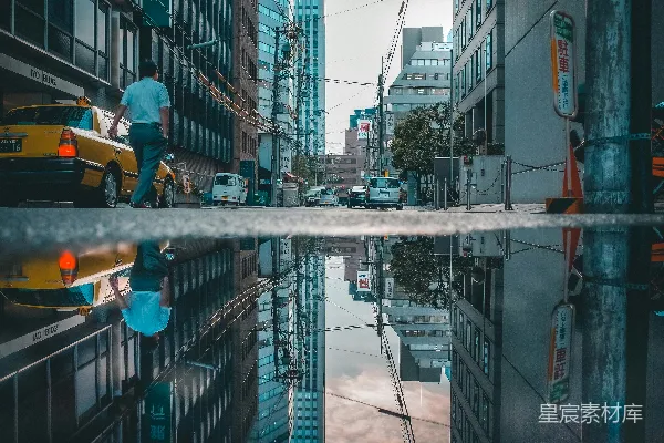 高清摄影 镜中倒影的城市街景
