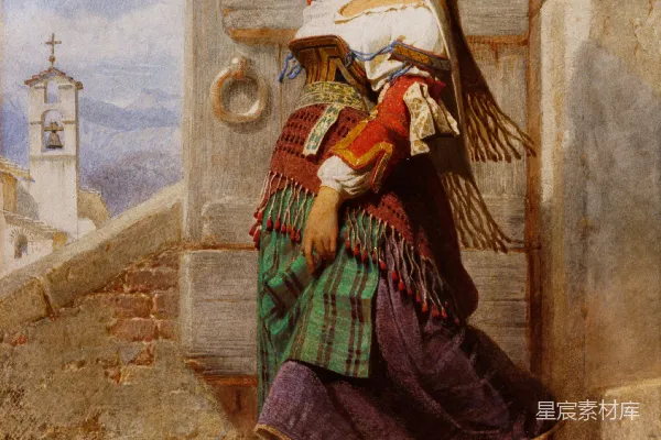 高清摄影 头上戴着陶罐的女人画像