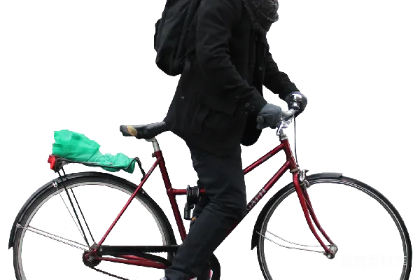 元素素材 城市通勤：男子推自行车