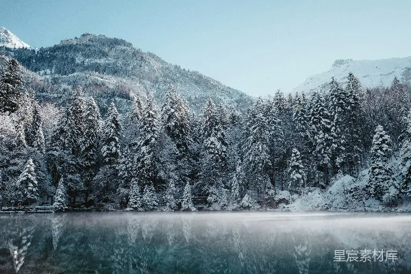 高清摄影 雪山与水面的风景摄影